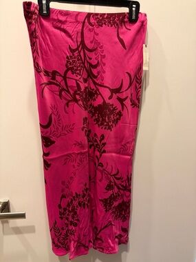 Anthropologie Pink and Black Floral Midi Skirt